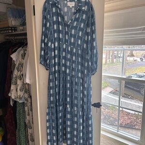 Tuckernuck Blue and White Checked Tiered Maxi Dress